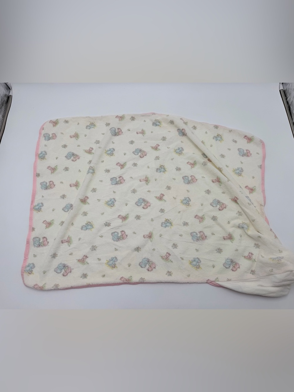 Vintage Baby Tykes Hooded Baby Towel Pink Trim Terry Cloth Elephant Bear Blanket